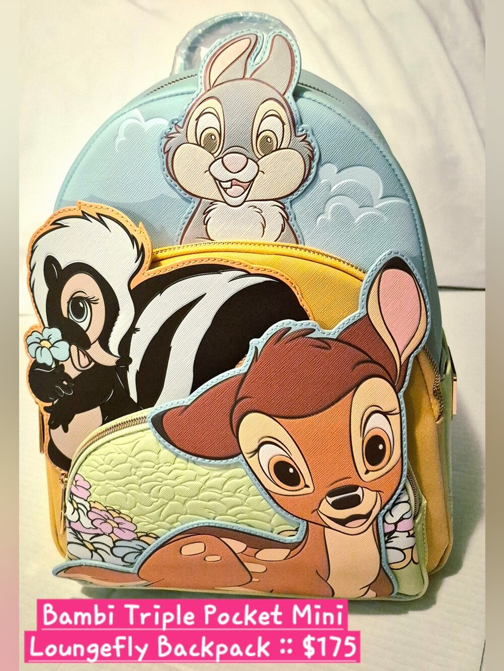 Loungefly Bambi & Friends Mini Backpack in Blue, Yellow, Cream, Black, Pink